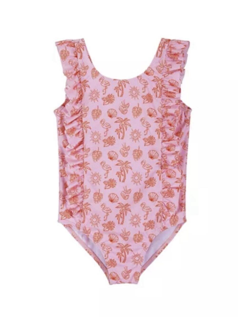 NWT Andy & Evan Girls Ruffle Pink Summer Tropical Swimsuit Size 5 (AN14)